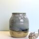 Large enamelled stoneware pot, Taizé pottery, blue and beige, vintage