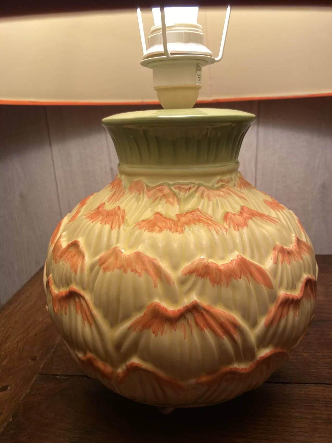 Barbotine earthenware lamp – 1980s – 20th century production