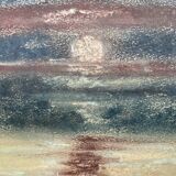 Signed pastel landscape painting "sunset" Normandy
