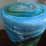 GOZO Malte - Vase vintage modèle "Algues" - verre bleu & vert