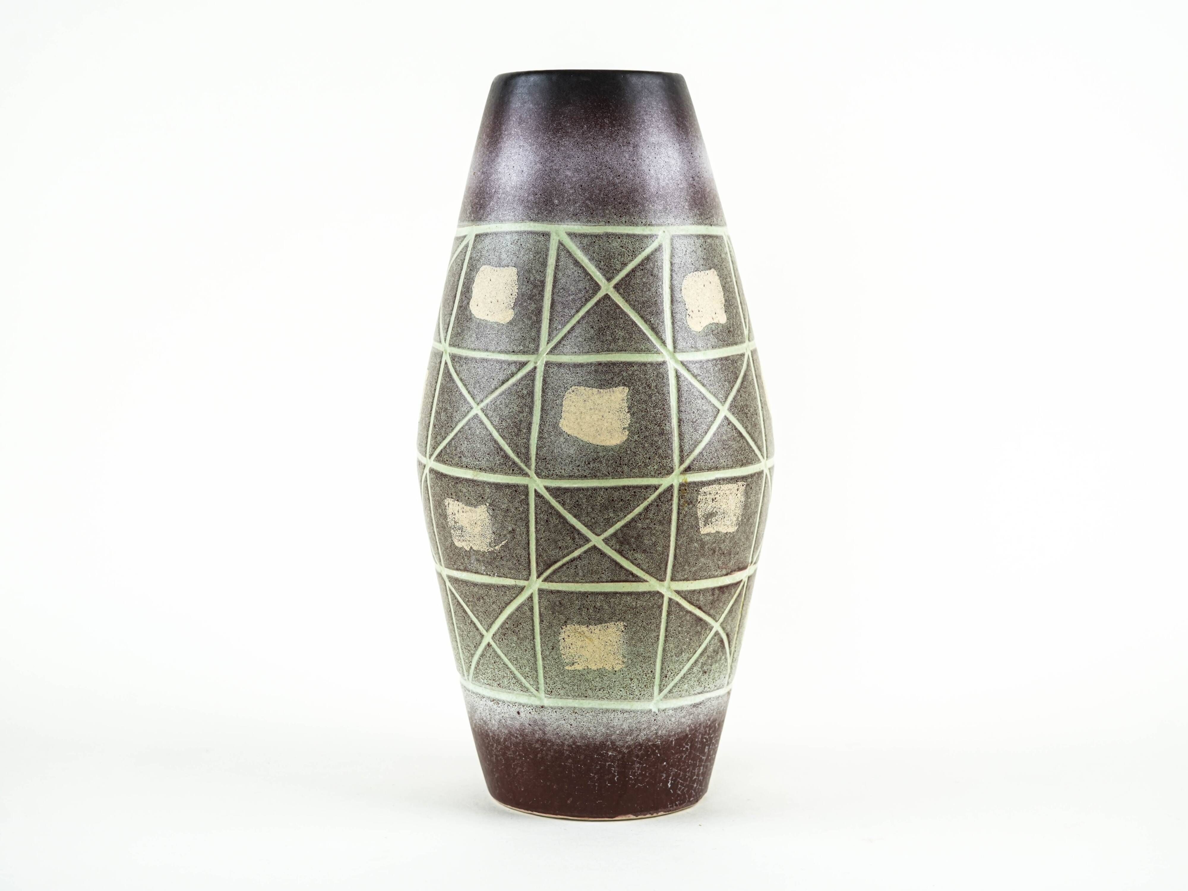 West German ceramic vase with geometric pattern, glazed pottery from the 1970s