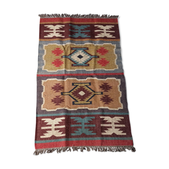 Tapis kilim en toile de jute et coton - 90cm x 150cm