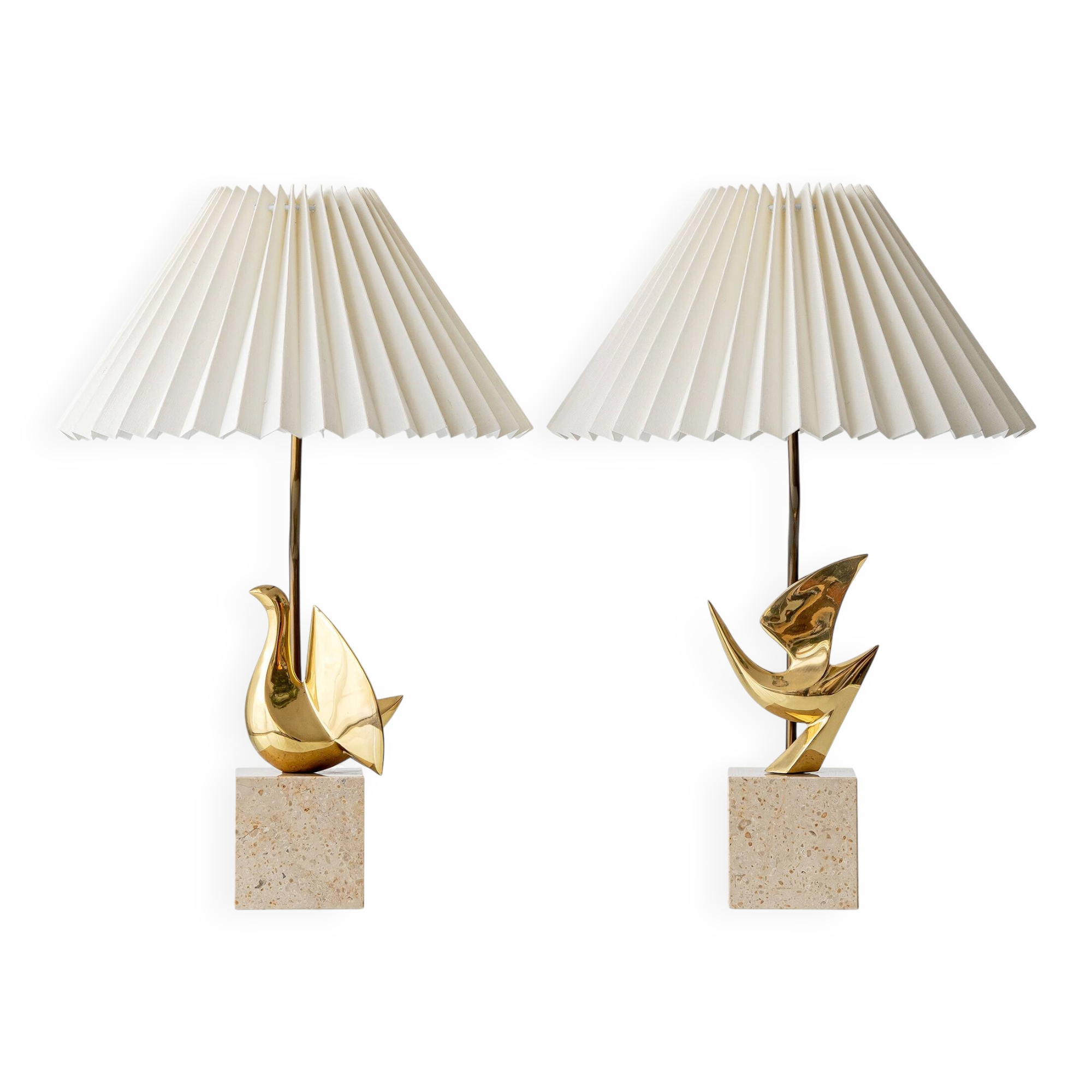 Pair of Philippe Jean Sculptural Brass Bird Table Lamps, Signed Limited Editions
