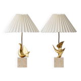 Pair of Philippe Jean Sculptural Brass Bird Table Lamps, Signed Limited Editions