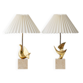 Pair of Philippe Jean Sculptural Brass Bird Table Lamps, Signed Limited Editions