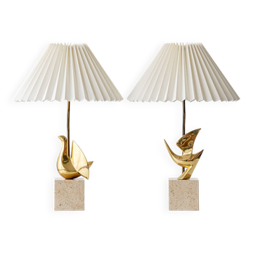Pair of Philippe Jean Sculptural Brass Bird Table Lamps, Signed Limited Editions