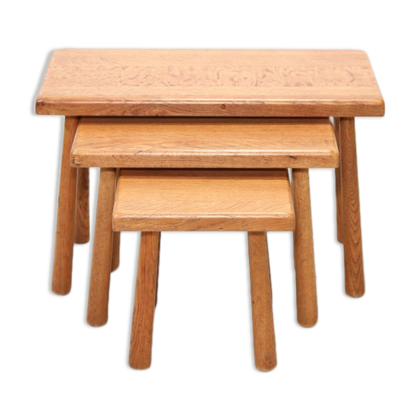 Set of 3 brutalist nesting tables in solid oak