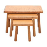Set of 3 brutalist nesting tables in solid oak