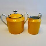Sugar bowl and porcelain milk jar Limoges mustard yellow color