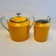 Sugar bowl and porcelain milk jar Limoges mustard yellow color