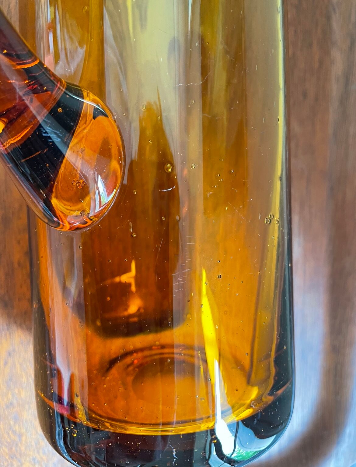 Amber pitcher bubbled glass