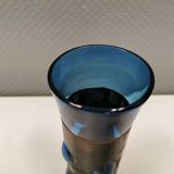 Brutalist style vase with inner blue glass mouth-blown out through the metal "frame".