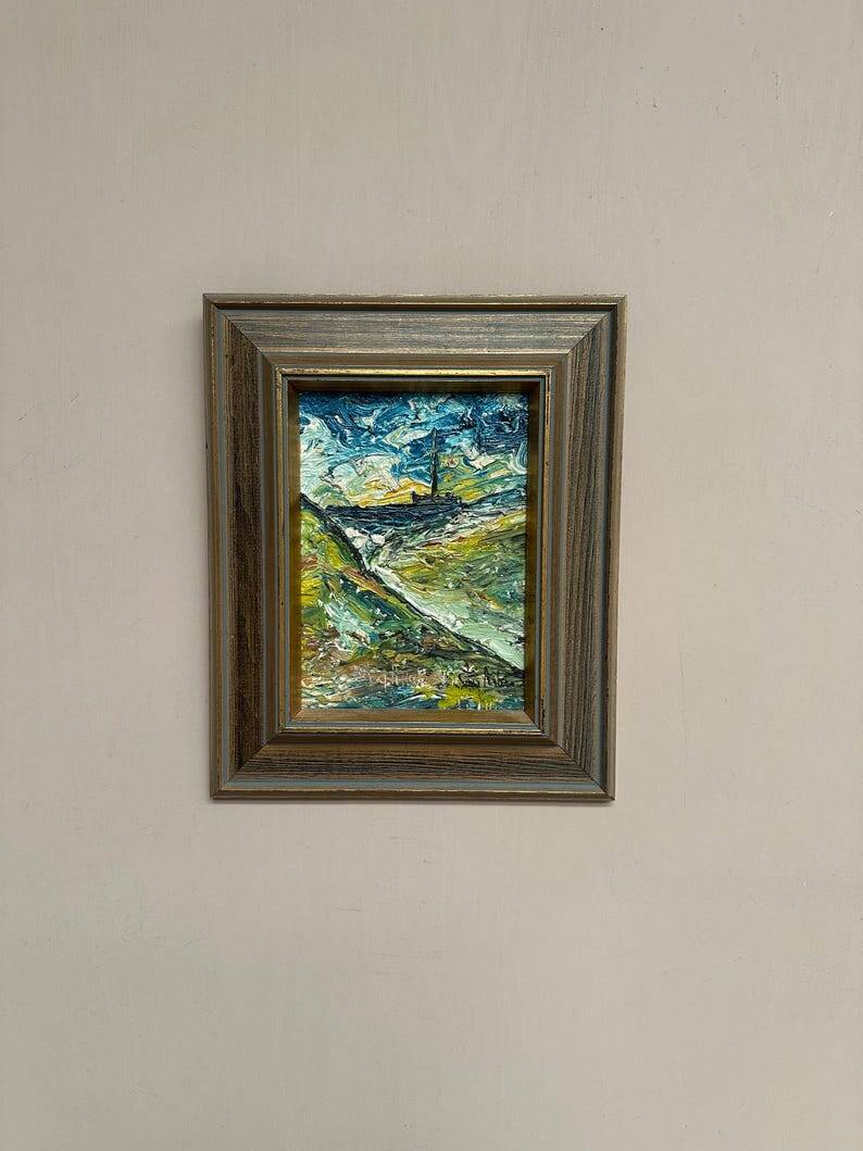 Mid-Century Oil on Panel “View” by Stig Allan,  Signed & Framed– 34 × 28 cm