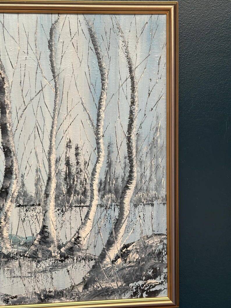 Mid Century Scandinavian Oil Painting – Trees By Gunnar Lundén Vintage & Framed 42 × 57 Cm