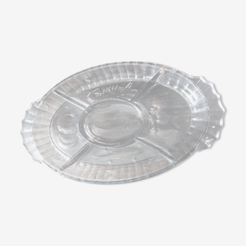 Oval pink glass hors d'oeuvres dish
