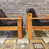 Pair of Yngve Ekström pine armchairs 1970