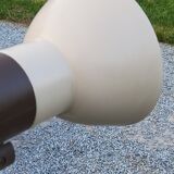 Floor lamp of the 70s in gilded brass lacquered beige metal and brown plastic 2 spots