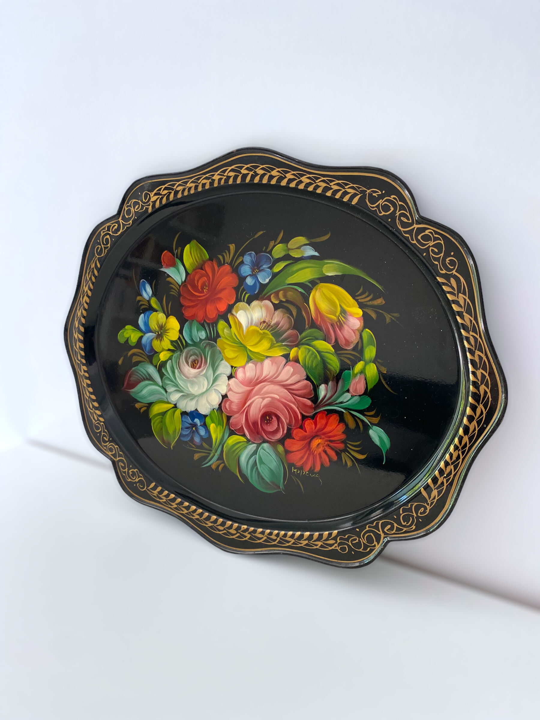 Metal tray Russian folk craft Jostovo