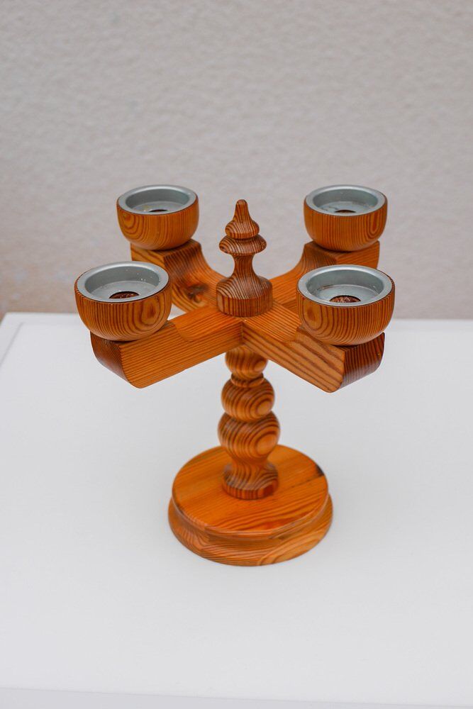 Rustic wooden candleholder by Jan Johnsson for Smålandsslöjd, Sweden, 1975