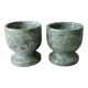 2 marble egg cups in veined white and green, circa 1980.