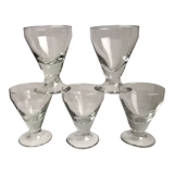 set of 5 glasses with thick bottom feet early twentieth century