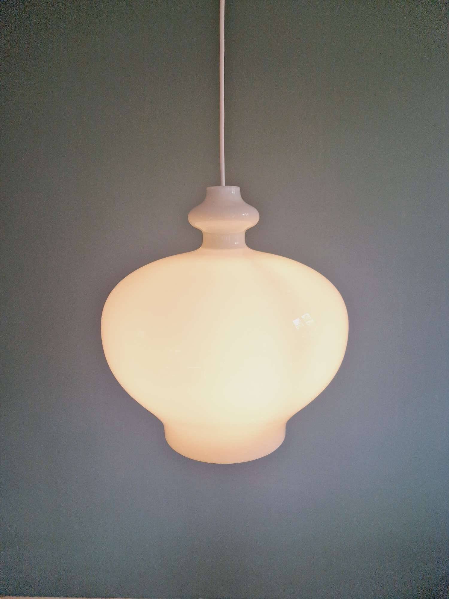Large white opaline pendant light, H.A. Jakobsson, 1960