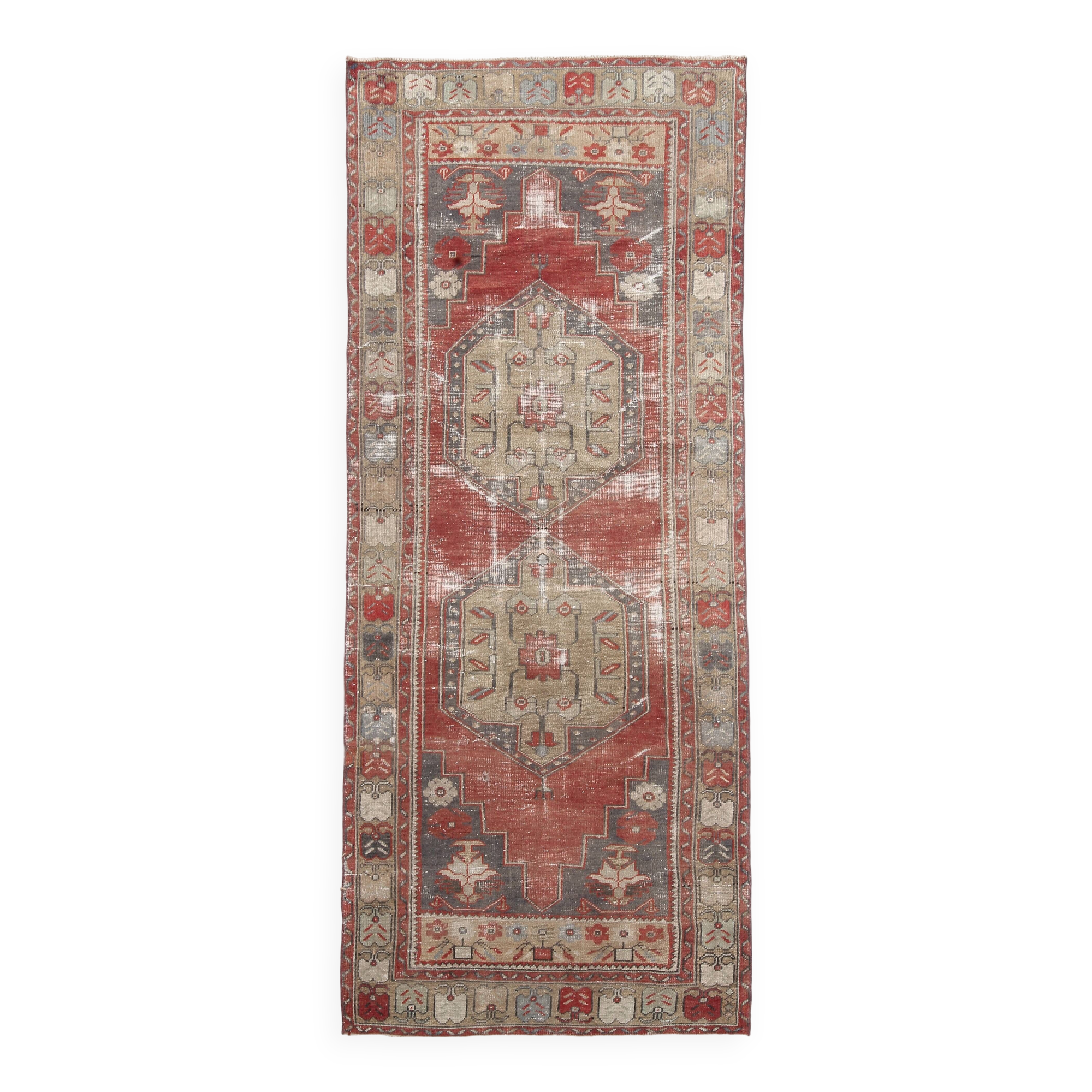 4x9 Rug For Entrway Red Classic Oriental Vintage Rug, 111x263Cm SK 3884