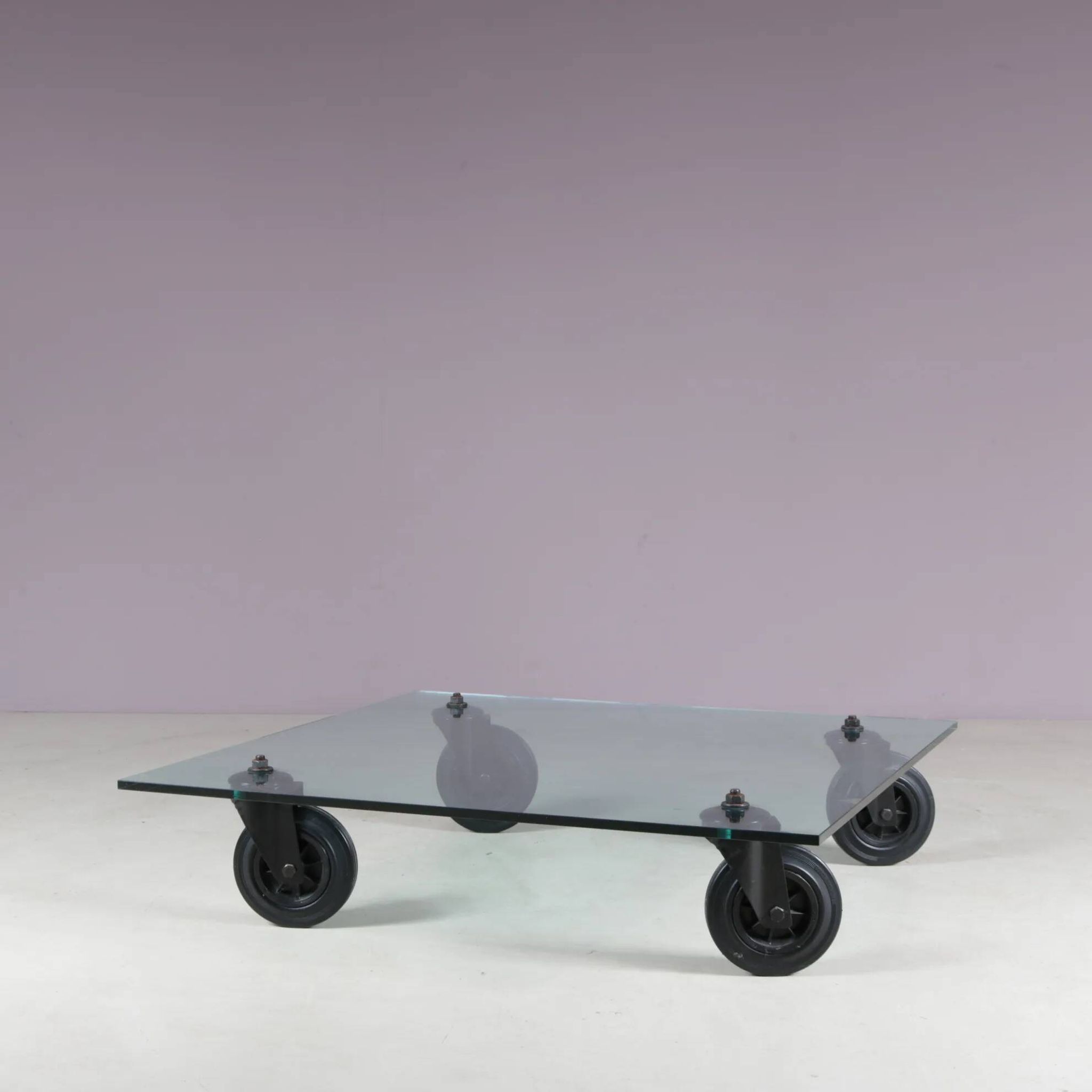 Coffee table "Table with Wheels" from the 1980s by Gae Aulenti for Fontana Arte, Italy.