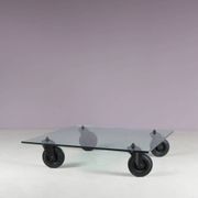 Coffee table "Table with Wheels" from the 1980s by Gae Aulenti for Fontana Arte, Italy.
