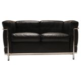 Cassina LC2 vintage two-seater sofa by Charlotte Perriand and Le Corbusier