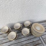 Stoneware coffee service from Pornic with turquoise flower print, 1970s-80s