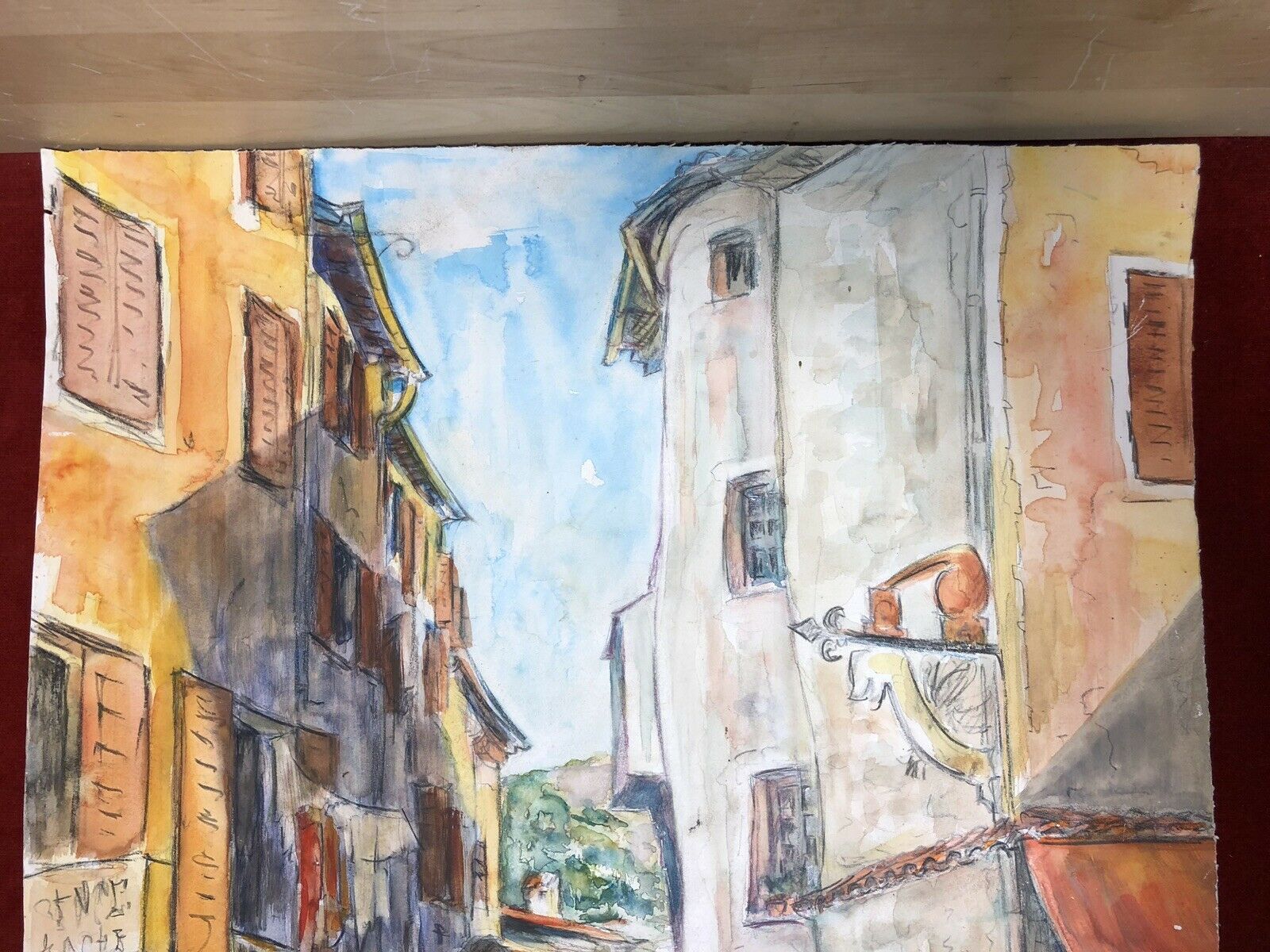 Watercolor Saint-Paul de Vence, rue portail-levis