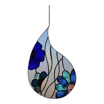 Vitrail décoratif “Goutte d’eau” – Verre coloré fait main, 40 × 40 cm