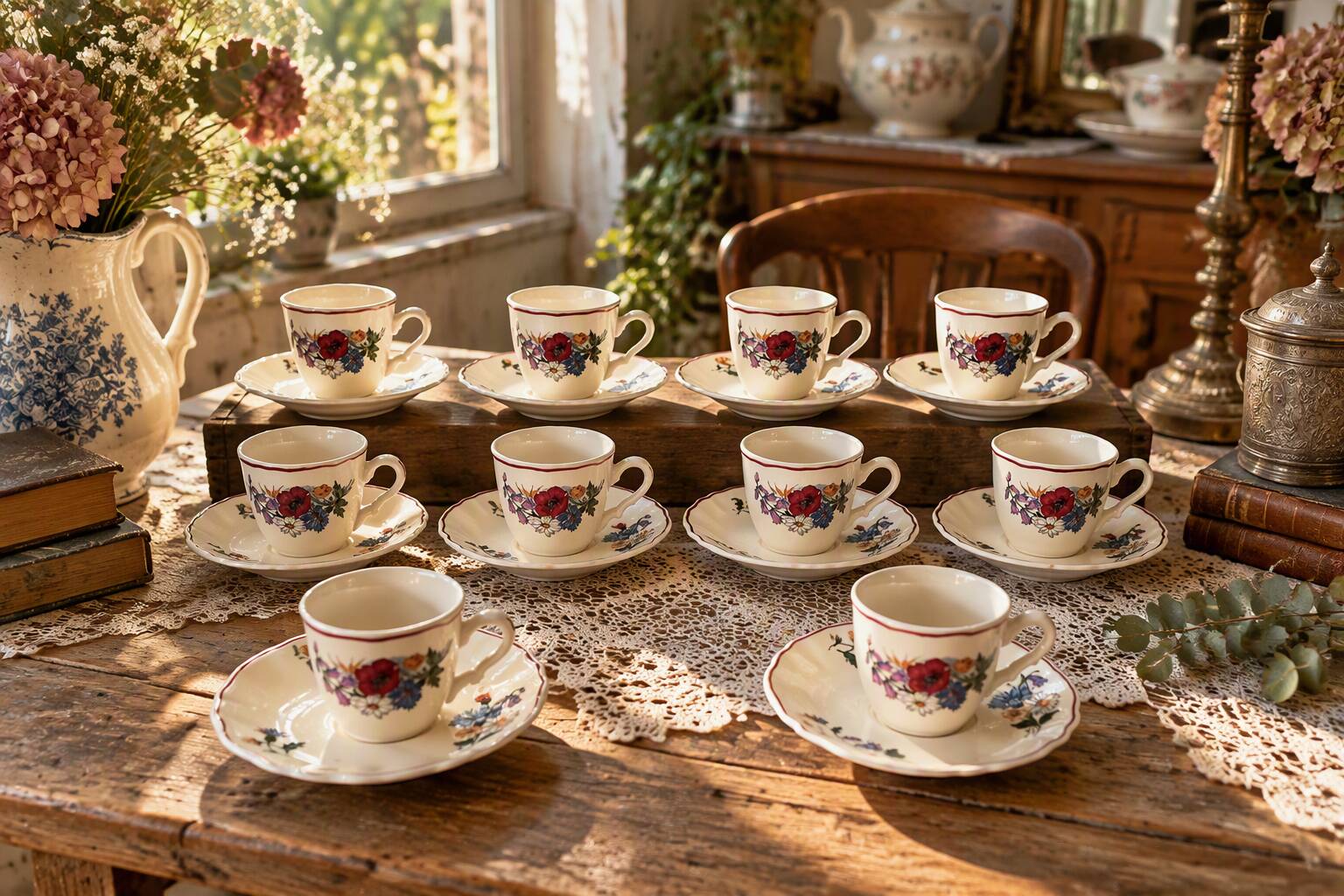 Antique coffee service in Sarreguemines earthenware.
