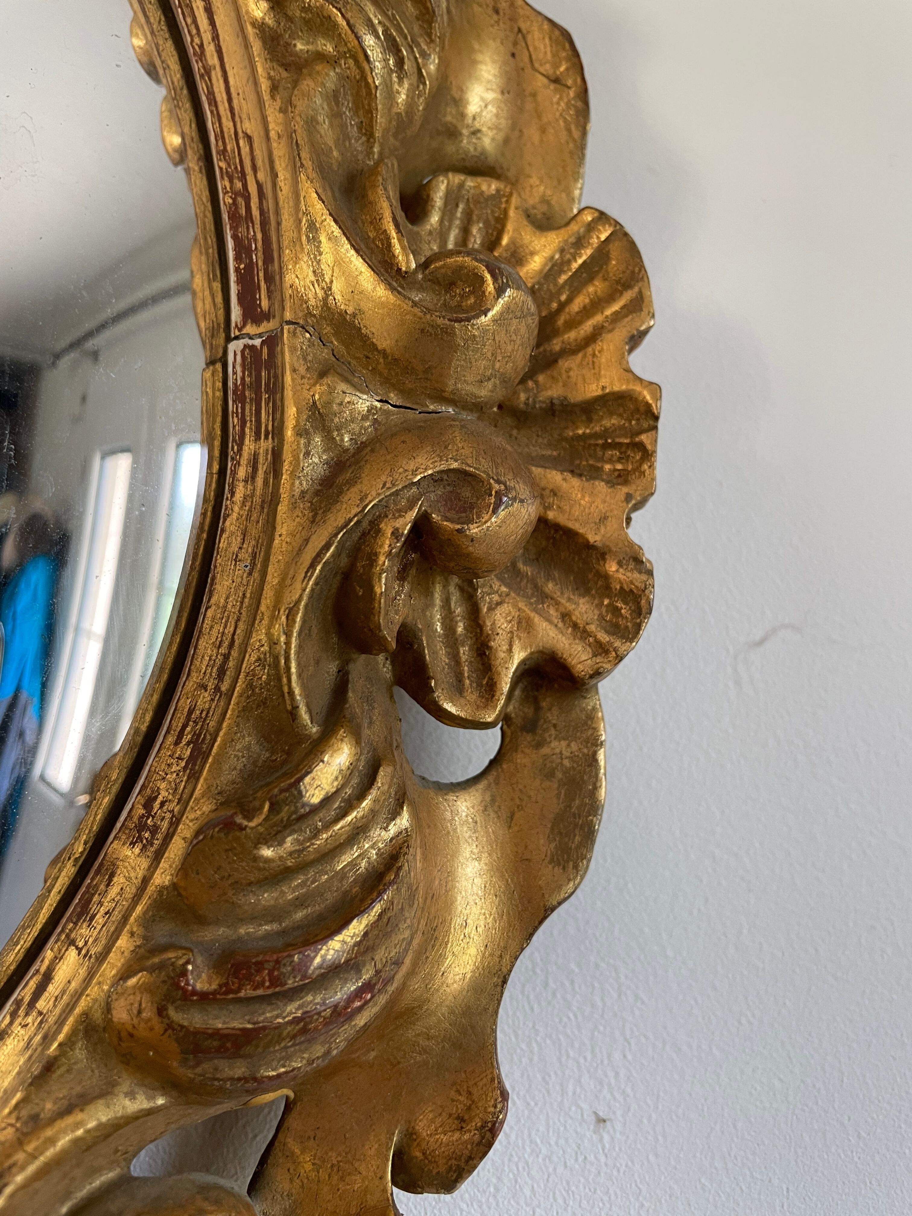 Witch mirror in gilded wood carved 1950 41cm