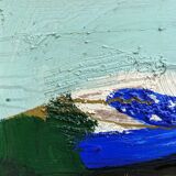 Mid-century modern "blue stream" vintage swedish abstract oil painting, framed, hans osswald