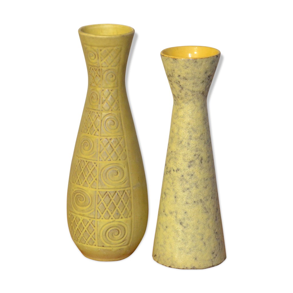 Duo de vases en céramique jaune West Germany Selency