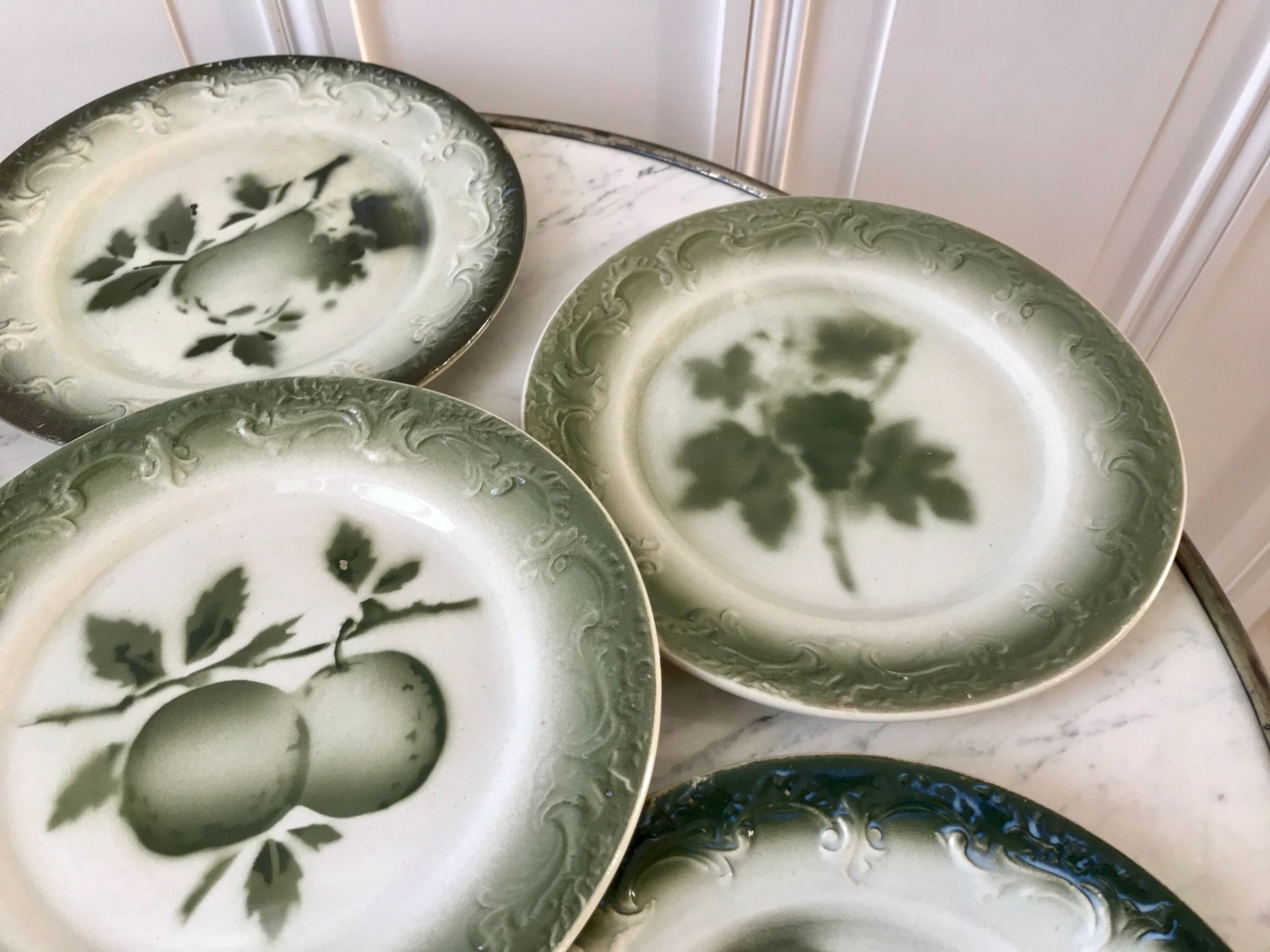 lot of 6 dessert plates in slip Pexonne early twentieth century