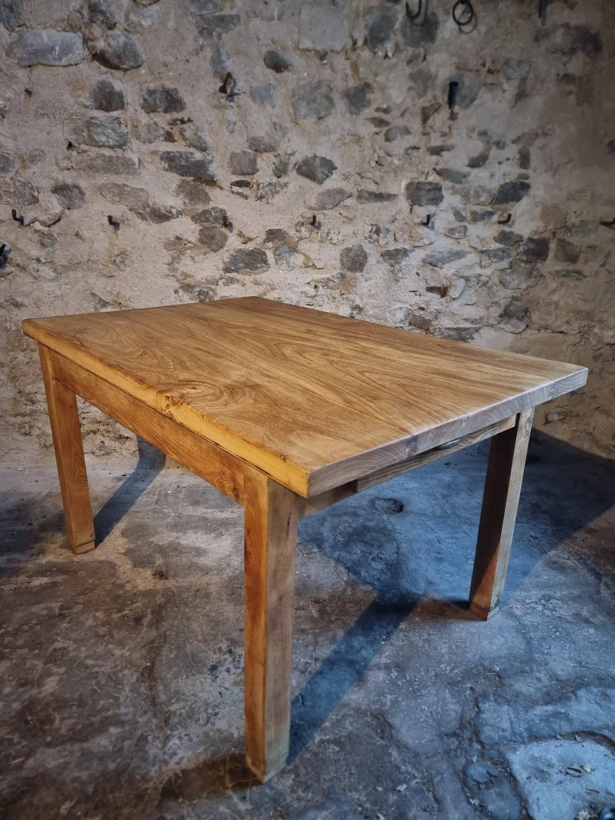 Vintage French baker's work table in chestnut, 1960s.