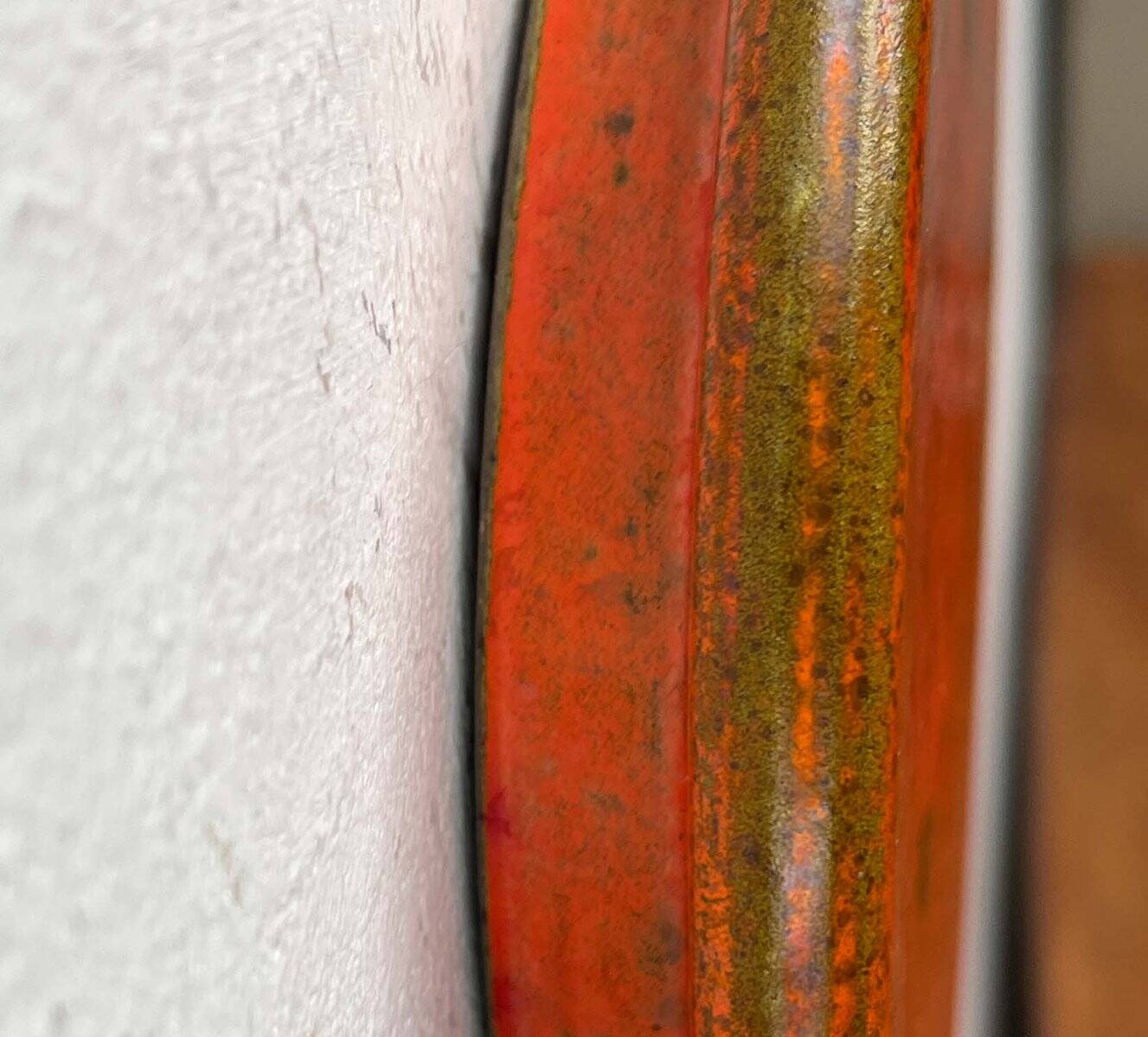 Mid-century modern Danish studio pottery, orange wall coat rack by Signe Boesen Northroup, 1960s.