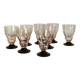 8 pink art deco wine or water glasses with black stem