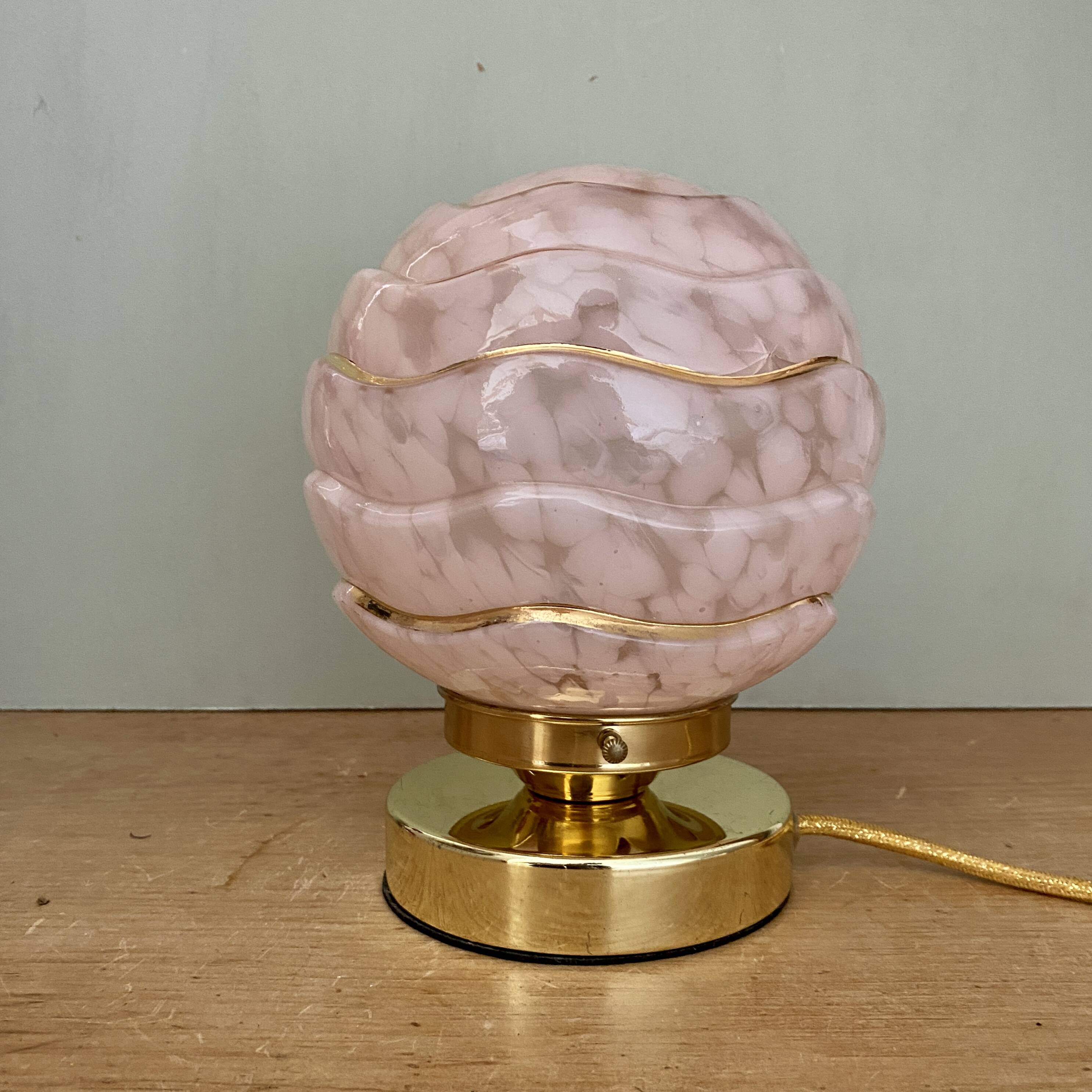 Vintage art deco globe table lamp in pink and gold Clichy glass