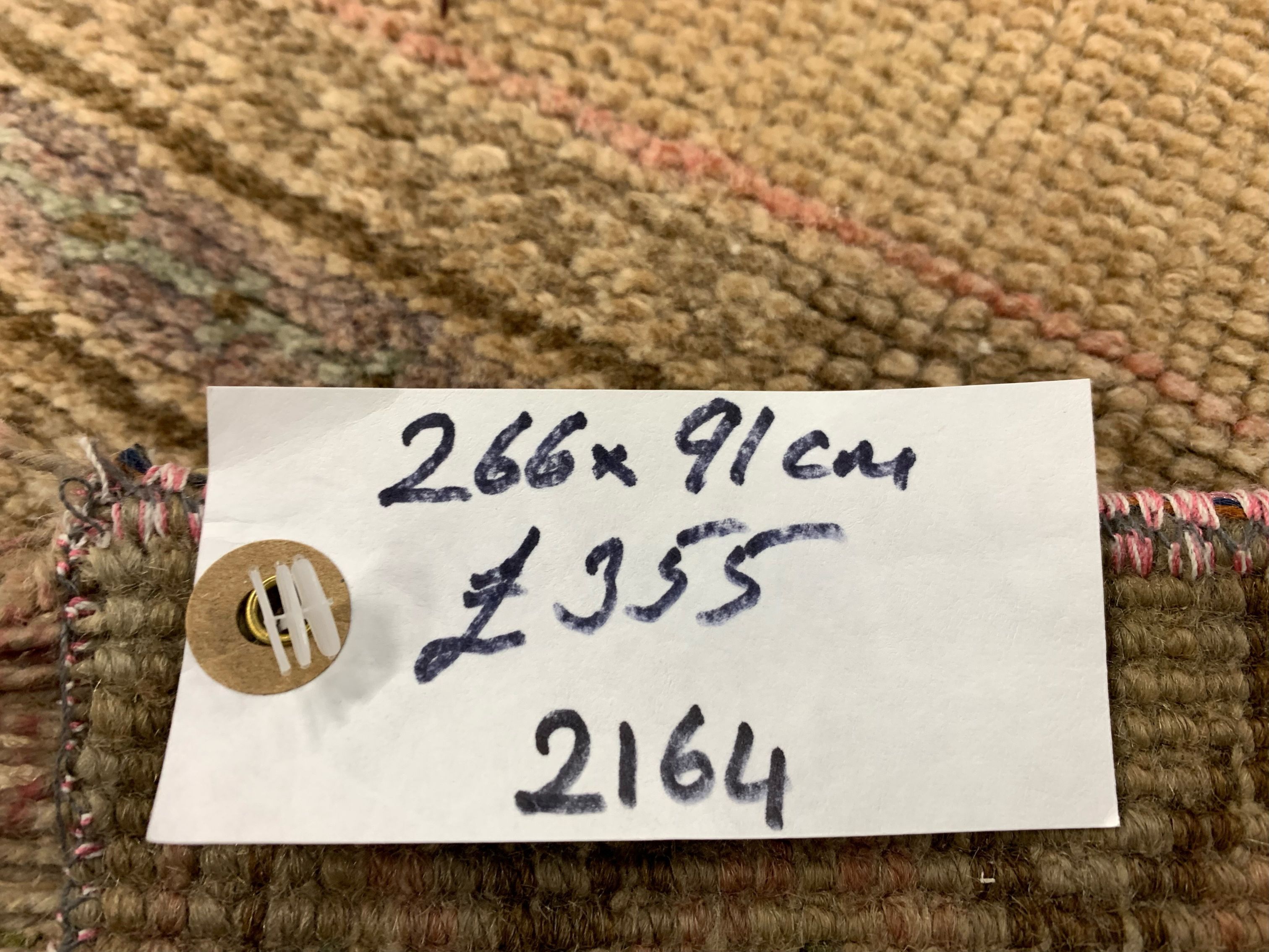 Turkish rug 266x91 cm wool vintage shabby chic runner green, beige