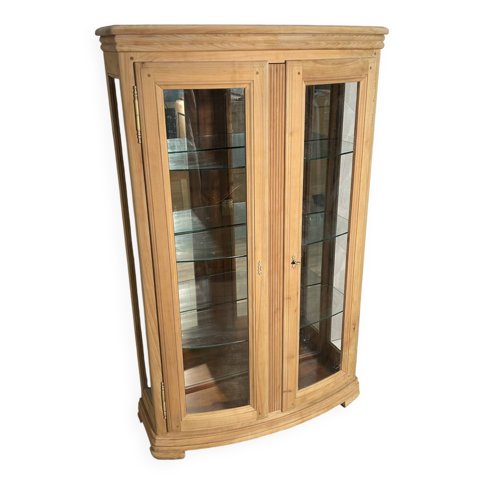 Louis-Philippe display case in stripped solid wood