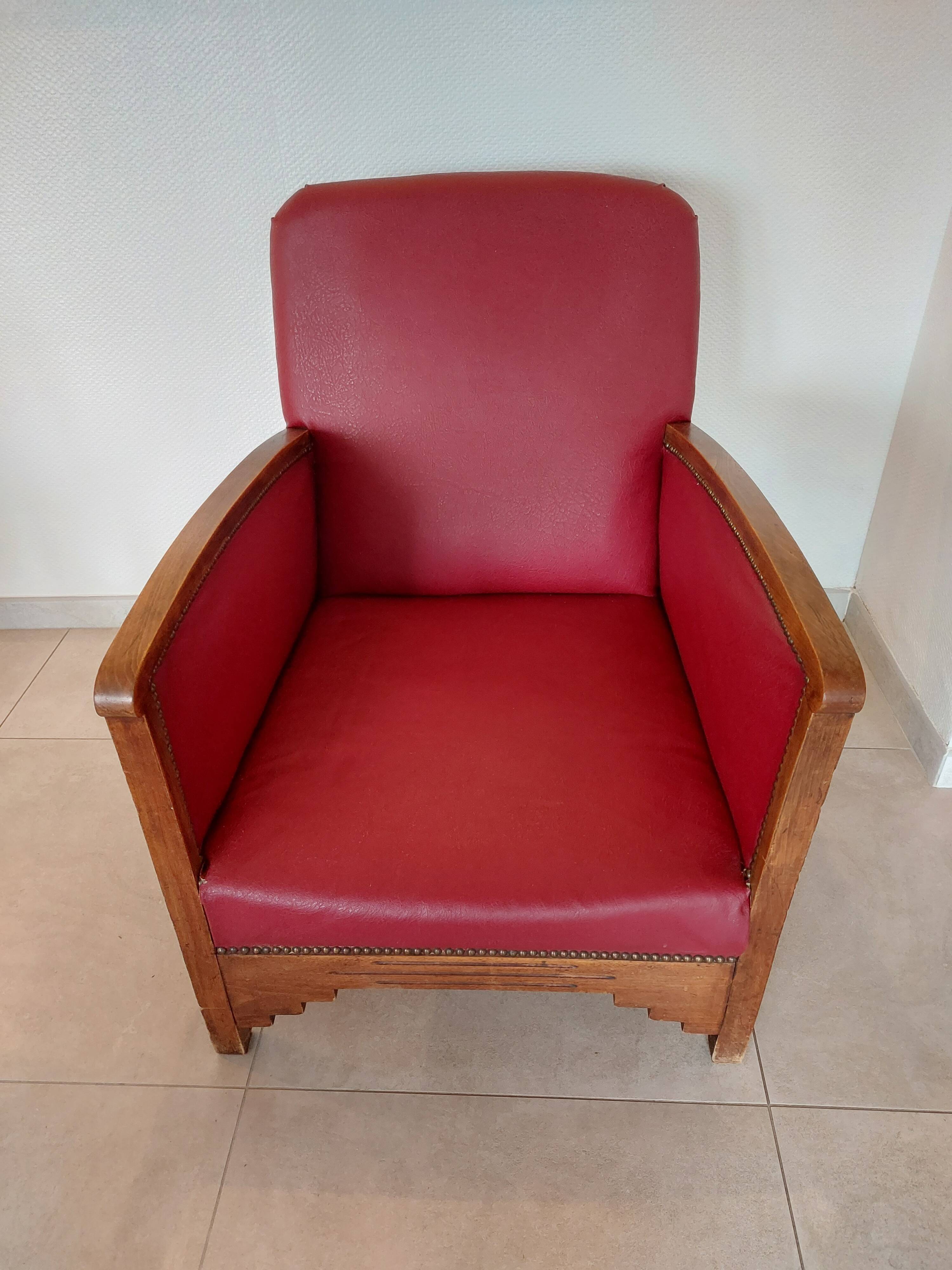 Raspberry red art deco armchair
