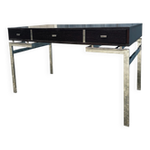 Large textured black lacquered flat desk and chrome in 1970s style — Esprit Mai