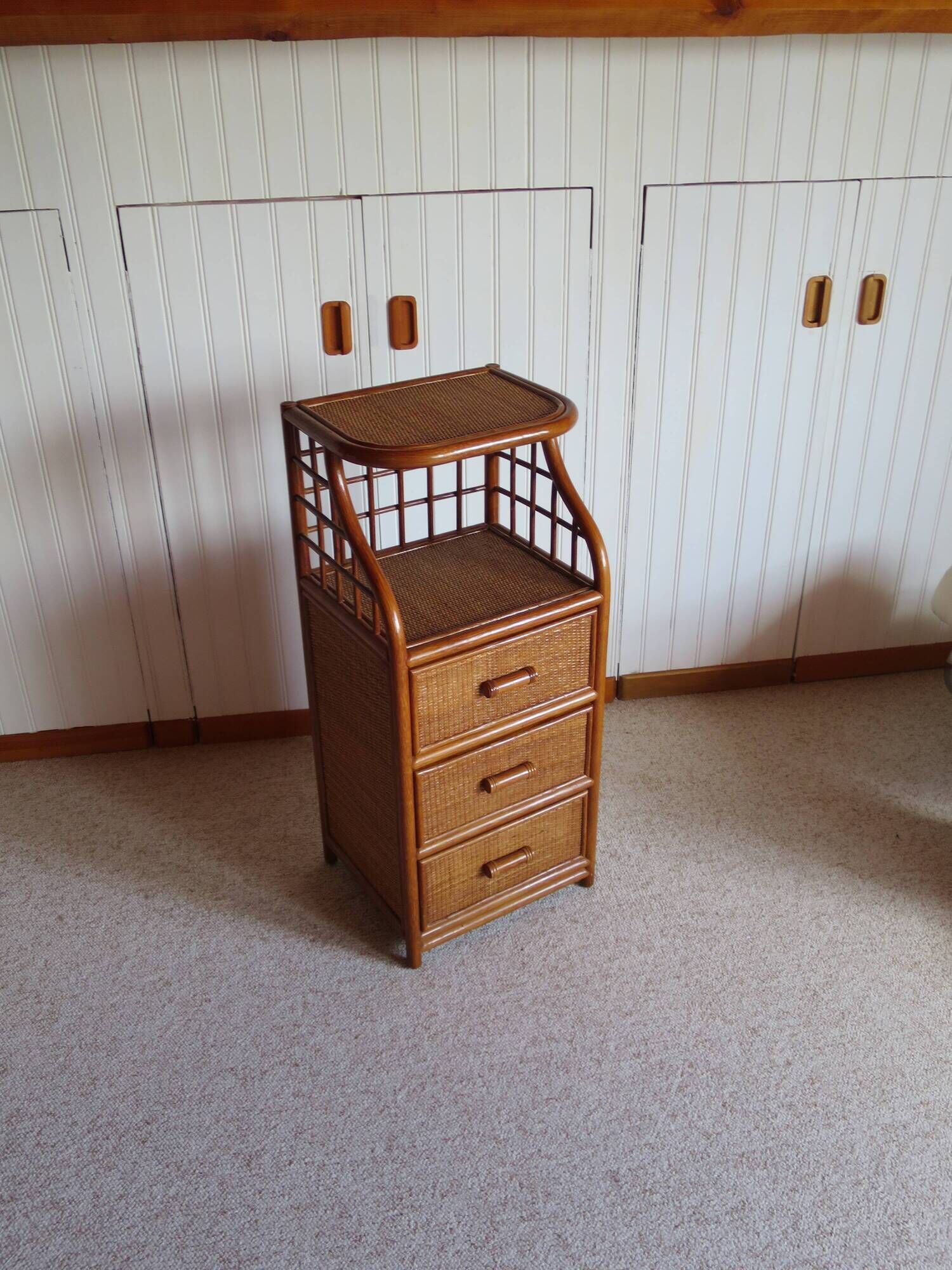 Vintage - sideboard - chest of drawers - woven rattan chest of drawers - wood - bamboo - 80s