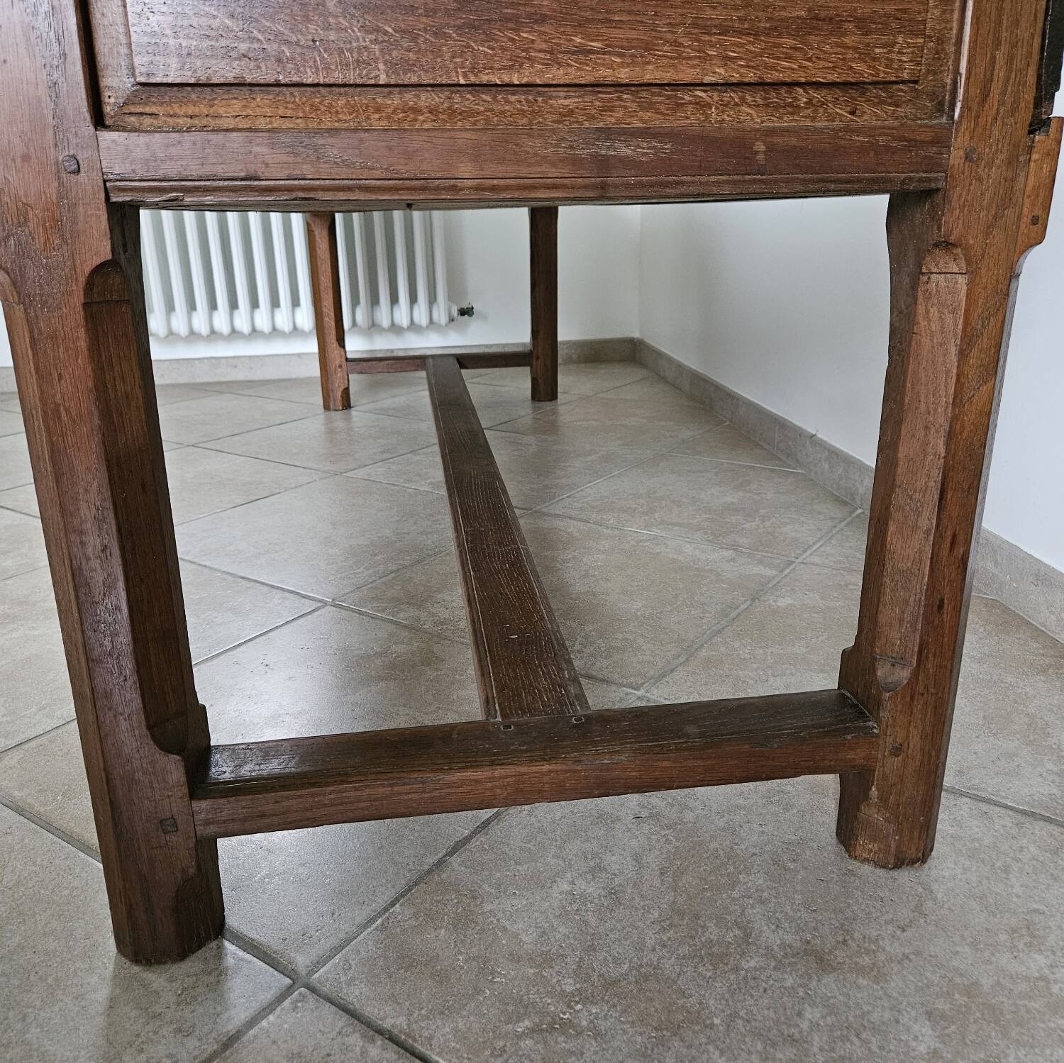 Farm table, solid oak console, late 18th to early 19th century.