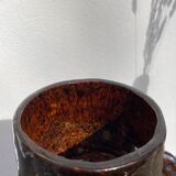 Brutalist lamp in black / brown ceramic openwork 1970