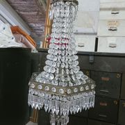 Hexagonal hot air balloon chandelier, glass pendilles, first half of the XX th